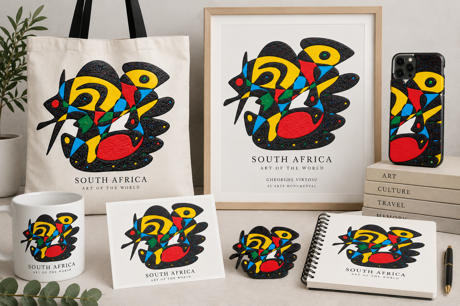 South Africa artwork by Gheorghe Virtosu appearing across cultural and tourist objects