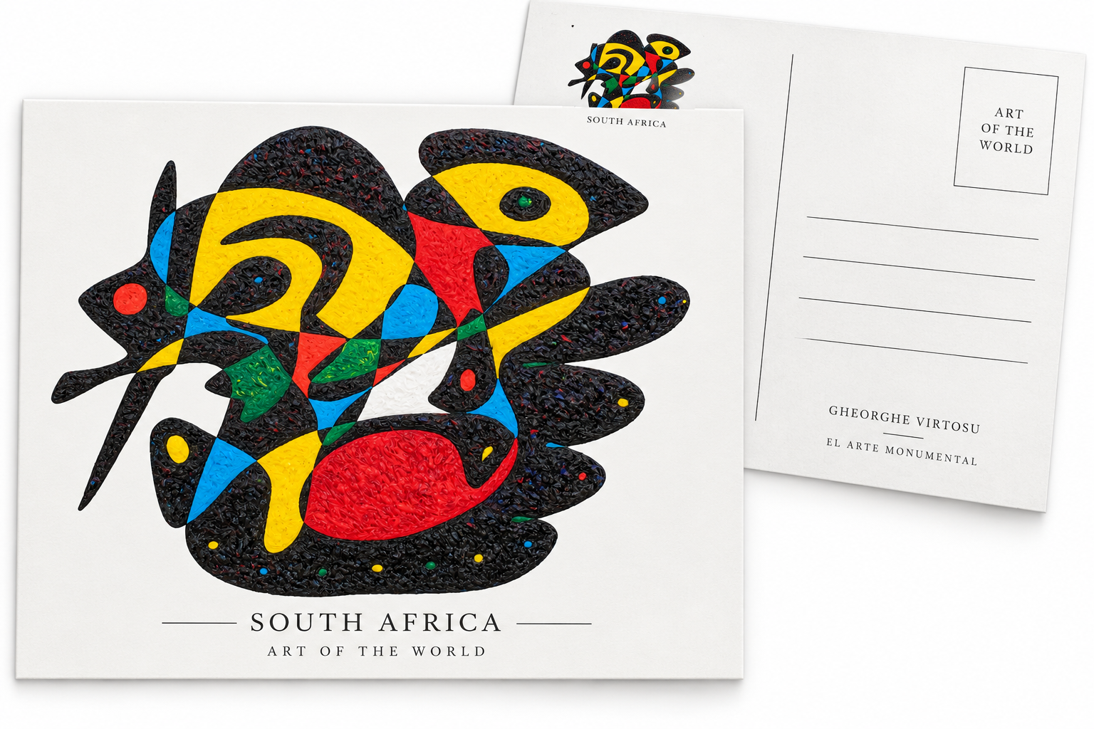 South Africa artwork by Gheorghe Virtosu presented on a postcard